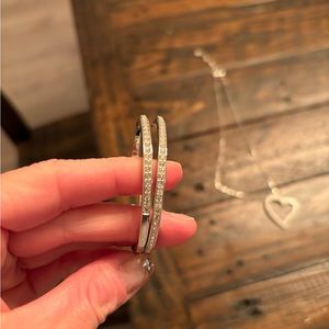 Swarovski hoop earrings and heart necklace
